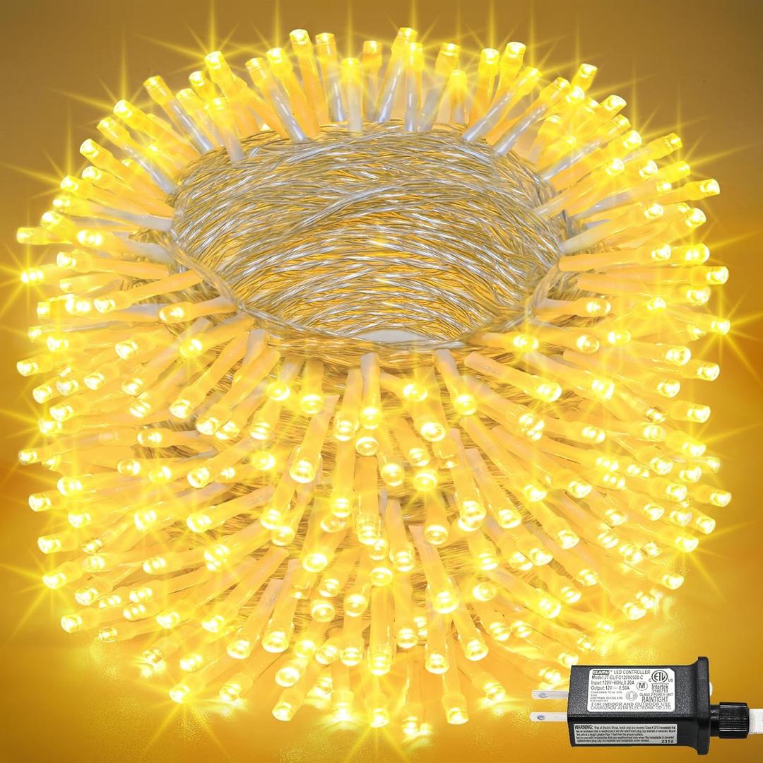 165FT 500 LED Christmas Lights Outdoor, Warm White Christmas String Lights Indoor Waterproof with 8 Modes, Plug in Twinkle Fairy Lights Clear Wire for House Room Xmas Tree Garden Holiday Decorations