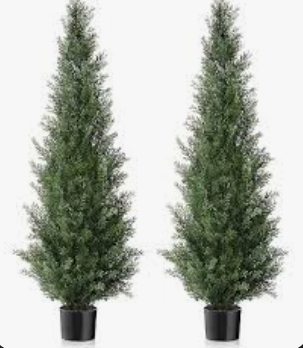 Artificial Cedar Topiary Trees 4FT (2 Pack) Tall Faux Tree with Realistic Leaves, Fake Pine Floor Potted Artificial Plants for Home Office Living Room Patio Porch Indoor Decor