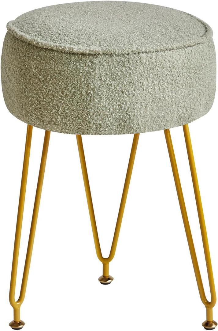 IBUYKE Teddy Velvet Round Footrest Stool Ottoman, Makeup Vanity Stool Side Table, Velvet Dressing Table Seat, Pouf Couch Stool, for Living Room Bedroom, Light Green WBD009D (without storage)