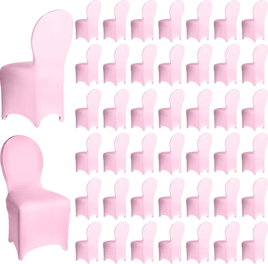 60 Pcs Chair Covers Wedding Seat Slipcovers Polyester Spandex Folding Chair Covers for Wedding, Banquet Party, Celebration Event, Dining Room, Living Room (Pink)