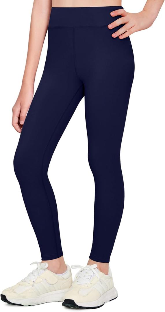 Zaclotre Girls Athletic Leggings Kids High Waisted Activewear Dance Workout Running Yoga Pants (7-8 Years, Navy Blue)