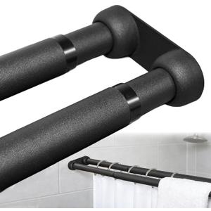 Wall Mounted Double Shower Curtain Rod for Bathroom, Adjustable 27" to 62" Heavy Duty Rustproof Black Double Shower Rod, Easy Installation for Shower Room Dry-Wet Separation