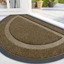 OLANLY Half Circle Door Mat Indoor Outdoor Entrance Welcome, Waterproof All-Season, All-Weather Doormat, Sturdy Natural Rubber, Low Profile, Easy Clean Patio Porch Entryway Mat, 47x23, Brown