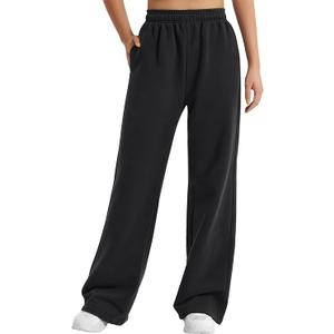 YEOREO Women's Wide Leg Sweatpants Drawstring Baggy Sweatpants Penny Fleece Lined Lounge Pants with Pockets Black, Size M