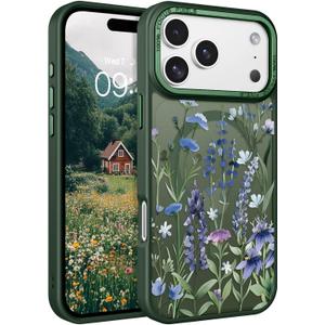 DOMAVER for iPhone 17 Pro Max Case, Magnetic Phone Case for iPhone 17 Pro Max [Compatible with MagSafe] Slim Fit Flowers Floral Design Shockproof Protective Bumper Women Girls Cover, Spring-Green