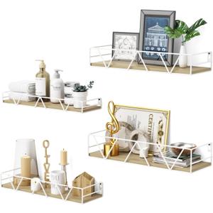 Amaoot Floating Shelves Set of 3, Home Wood Wall Shelf, Farmhouse Shelf for Bedroom, Wall Mounted Floating Shelf for Living Room, Bedroom, Bathroom, Kitchen, Office (White-4pcs)