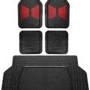 FH Group Monster Eye Full Set Rubber Floor Mats w. Trimmable Vinyl Trunk Liner/Cargo Mat Black- Fit Most Car, Truck, SUV, or Van (Burgundy/Black) F11313- F16403 (Universal)