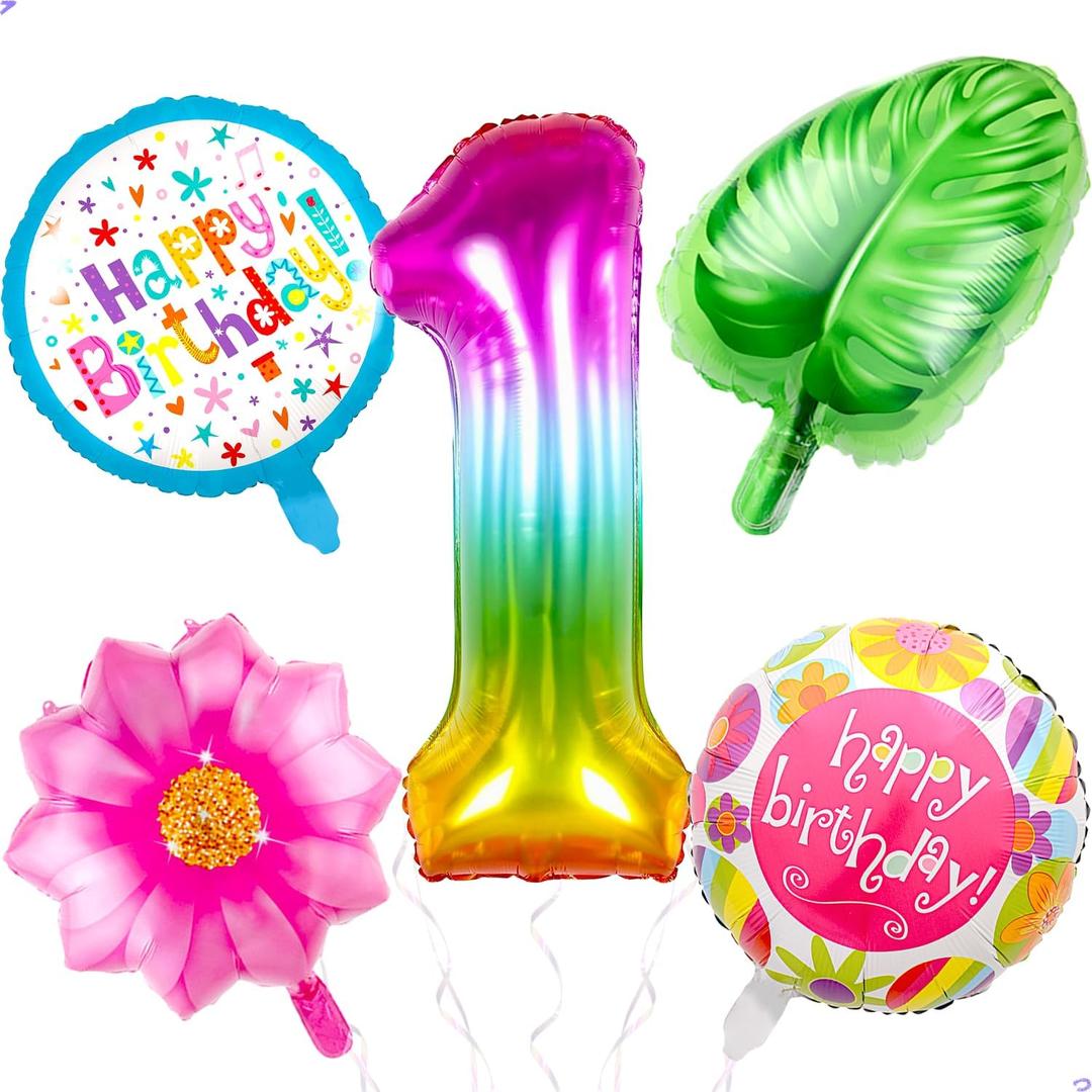 Hawaiian Birthday Decorations Balloons for Girls 1st Hawaiian Party Decorations, Supplies, Favors, 40 inch Giant Number 1 Foil Mylar Balloon Balloons Birthday Decor