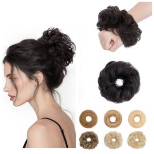 S-noilite Human Hair Messy Bun Hair Piece, Hair Buns for Women,100% Real Hair Bun Wig,Invisible hair buns hair piece,Wavy-1B Natural Black
