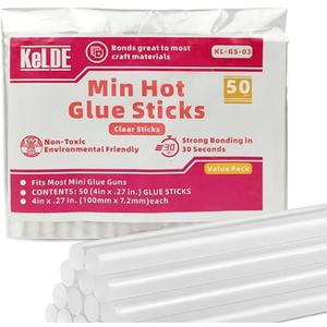 KeLDE 50PCS Mini Hot Glue Sticks (4" x 0.27") - Clear Glue Sticks for Fabric, Wood, Paper, Metal, Plastic | Universal for DIY Crafts, Home Repair & Decor | Fits Most Glue Guns