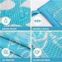 Wallona Outdoor Rugs 9x12 ft Patio Waterproof Clearance Indoor Outdoor Large Carpet for Patio Plastic Straw Reversible Area Rugs Mat for RV, Camping, Balcony, Beach, Picnic, Porch, Flower Teal & White