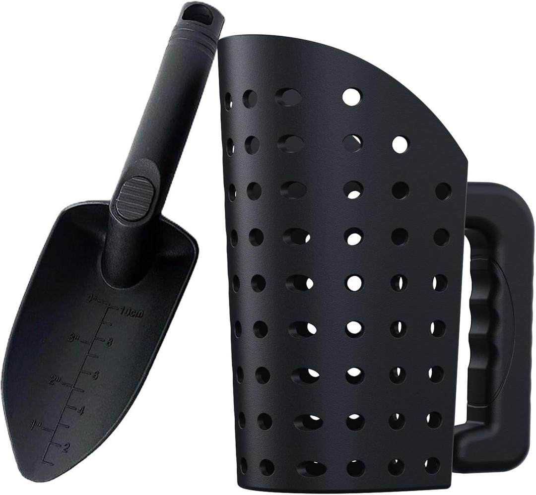 Metal Detector Accessories  Sand Sifter for the Beach, Beach Shovel and Sand Scoop Tool for Shell Collecting, Shark Tooth Sifter, Treasure Digging&Metal Detecting for Kids and Adults,Black