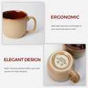 Pokini Stoneware Coffee Cups with Saucers, 6 Oz Cappuccino Cups Set of 4, Microwave & Dishwasher Safe, Perfect For Tea, Espresso, Latte, Ceramic Mugs for Kitchen or Cafe, Brown Yellow
