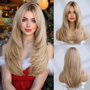 Esmee Long Straight Blonde Wigs for Women Layered Synthetic Hair Ombre Wig with Dark Roots for Daily Party Cosplay Wear -20 Inches
