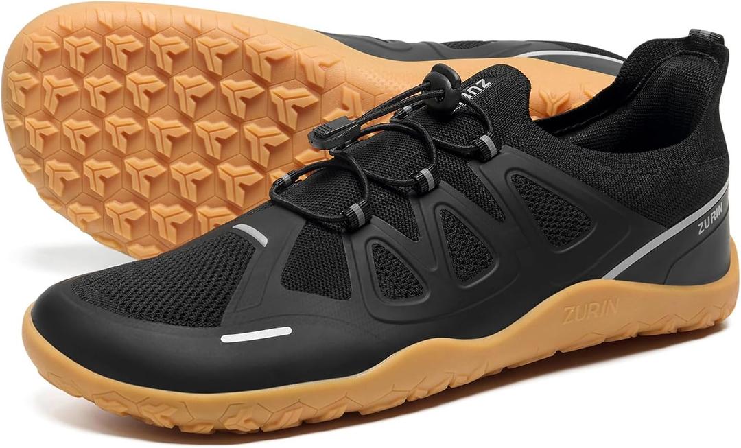 ZURIN Men's Barefoot Training Shoes-Wide Toe Box | Zero Drop Sole | Slip On | Gym Cross Trainers for Walking Weightlifting Workout Trail Running Hiking (12.5 Wide, Black Gum)