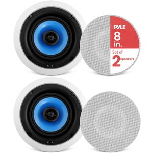 Pyle 8 In-Wall / In-Ceiling Speakers, 250W Peak, Hi-Fi Stereo Sound, Pivoting Adjustable Coaxial Silk Dome Tweeter, Poly Cone Woofer, Stain Resistant Grill, For Home Theater, Custom Installs- Pair