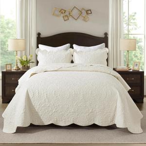 HoneiLife Quilt Sets King Size - Microfiber Bedspreads for King Bed, 3-Piece Lightweight Coverlets, Retro Bedlinen Sets, King Quilt Bedding Set All Season Use-Beige, King-106"x96"