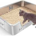 Low Entry Litter Box for Senior or Disabled & Injured Cats, Stainless Steel High Sided Enclosed Easy Step in Entry-Metal Kitty Litter Box for Kittens, Odor Control (17.7"x13.8"x5.9")