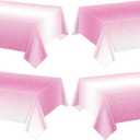 4 Pack Ombre Pink Tablecloths, 51 x 86 Inch Pink Table Cloths Plastic Gradient Pastel Pink Disposable Tablecloths for Wedding Anniversary Party and Baby Shower