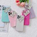 Glitter Case for iPhone 15 6.1, Cute Sparkle Shiny Bling Phone TPU Bumper Cover with Girly Bling Diamond Rhinestone, 3D Aesthetic Heart Gems Case for Women Girls (Purple)