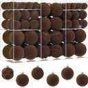 100PCS Brown Velvet Christmas Ornaments Set, Shatterproof Flocked Christmas Balls Decorations Bulk, Christmas Hanging Ball Velvet Ornaments for Christmas Trees Festival Party Decor (Brown)