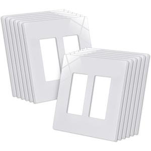 CML 2-Gang Decorative Screwless Wall Plates, 12 Pack Mid-Size Outlet Covers for Electrical Outlets and Switches, Midway Size 4.88" x 4.94", Gloss White, UL Listed
