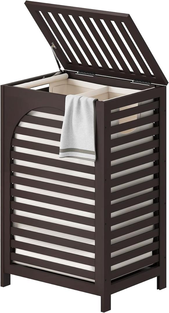 FILWH Laundry Hamper with Lid (16.9 * 13 * 26.5inches) Large Bamboo Laundry Bin Basket 85L Clothes Hamper with 1 Removable Bag Storage baskets for Bathroom(Brown)