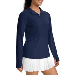 MAGCOMSEN Womens Long Sleeve Shirts 1/4 Zip Summer Top Quarter Zip Pullover (Blue, S)