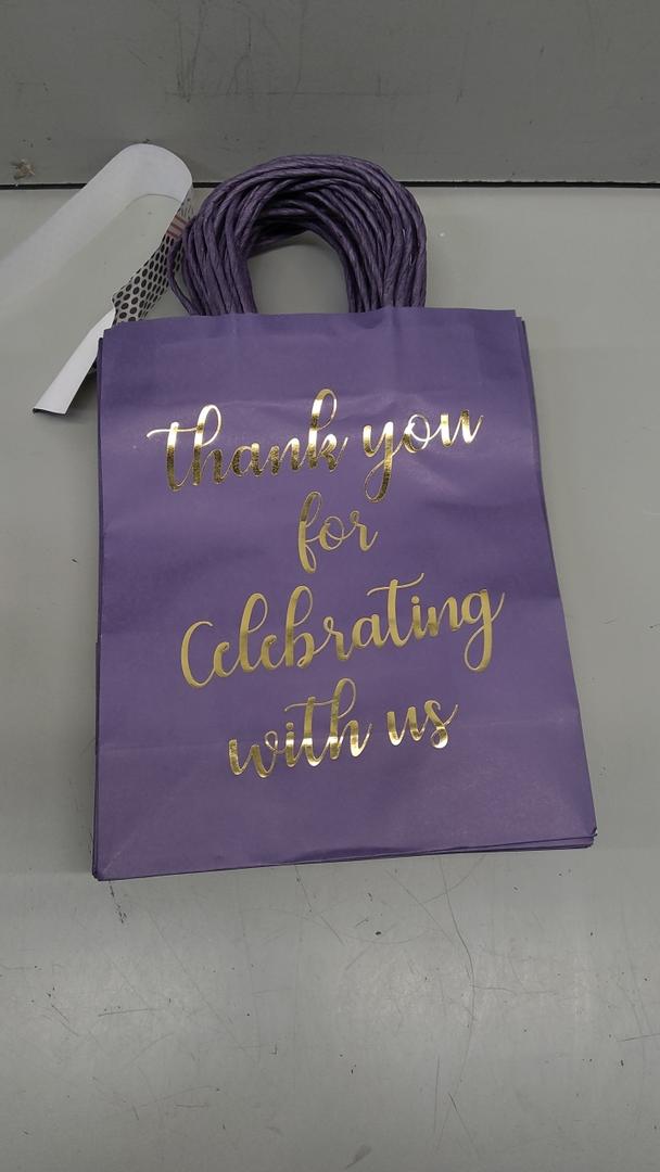 DjinnGlory 100 Pack Small Lavender Purple Paper Gift Bags with Handles Bulk 9''x5.5''x3.15'' for Birthday Wedding Baby Shower Parties Goodies, Purple Business Shopping Bags