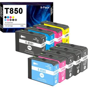 T850 Ink Cartridge Set T8501 T8502 T8503 T8504 T8505 T8506 T8507 T8508 T8509 for Epson SureColor P800 Printer (9-Pack)