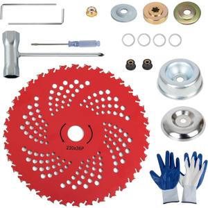 9" x 36T Carbide Tipped Brush Cutter Blades with Universal Adapter Kit, Compatible with Hu sqvarna/S tihl/E go, Weed Eater Trimmer Blades with Gloves for Brush Cutter, Trimmer & Weed Eater