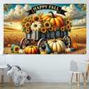 71x43 Inchs Happy Fall Banner Autumn Sunflower Pumpkin Backdrop Outdoor Indoor Decorations Fall Thanksgiving Truck Banner Baby Shower Background Photo Booth Props Party Supplies