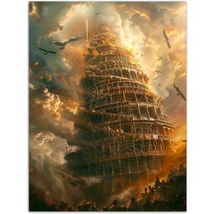 famassiser Tower of Babel Canvas - Biblical Wall Art, Ancient Architecture Poster, Spiraling Tower Artwork Wall Decor Poster for Living Room, Office, Bedroom- 16x24in Unframed