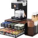 Coffee Pod Organizer 60 Capacity 2 Tier Drawer Storage for Pods Countertop Coffee Bar Station Accessories with Disposable Cup & Lid Holder, Black