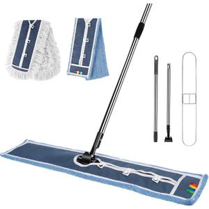 MASTERTOP Industrial Mop, Extra Large Floor Mop with Microfiber & Cotton Pad, Heavy Duty Flat Mops Commercial Dust Mop for Cleaning Office Garage Mall Hotel Home Floors