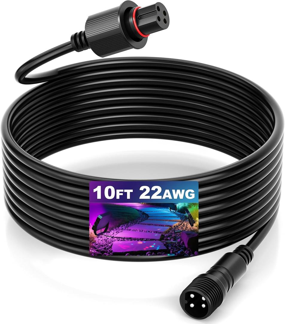 Outdoor 10FT Flood Lights Extension Cord4Pin Waterproof ConnectorExtend Your for Go-vee Outdoor Flood Lights 2 H7058 H7057 - Weatherproof