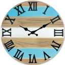Blue Solid Wood Wall Clock for Living Room Farmhouse Wall Clocks Battery Operated 12 Inch Round Wall Clock Silent
