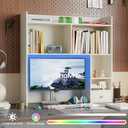 ChooChoo Desktop Bookshelf with Lights and 5 Shelves and 1 Drawer | 36.4" Tall Countertop Desk Hutch, Computer Desk, Desk Shelf Organizer, Dorm Office Home, White