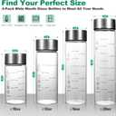 4 Pcs 16oz Glass Juice Bottles with Lids, Wide Mouth Glass Water Bottles with Measurement Markings Reusable Borosilicate Bottle for Juicing Smoothies Beverages, Leakproof Stainless Steel Caps