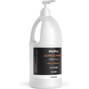 Nicpro White Large Acrylic Paint Set (69 oz, 2040 ml) Rich Art Painting Supplies Non Toxic for Multi Surface, Canvas, Wood, Leather, Fabric Stone Craft, for Beginner & Artist with Pump