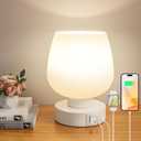 Touch Table Lamp for Nightstand - Bedside Lamp with USB C+A Charging Ports for Bedroom Living Room Night Stands, Desk Lamp with White Glass Shade for Small Spaces, 3 Way Dimmable, LED Bulbs, Gifts