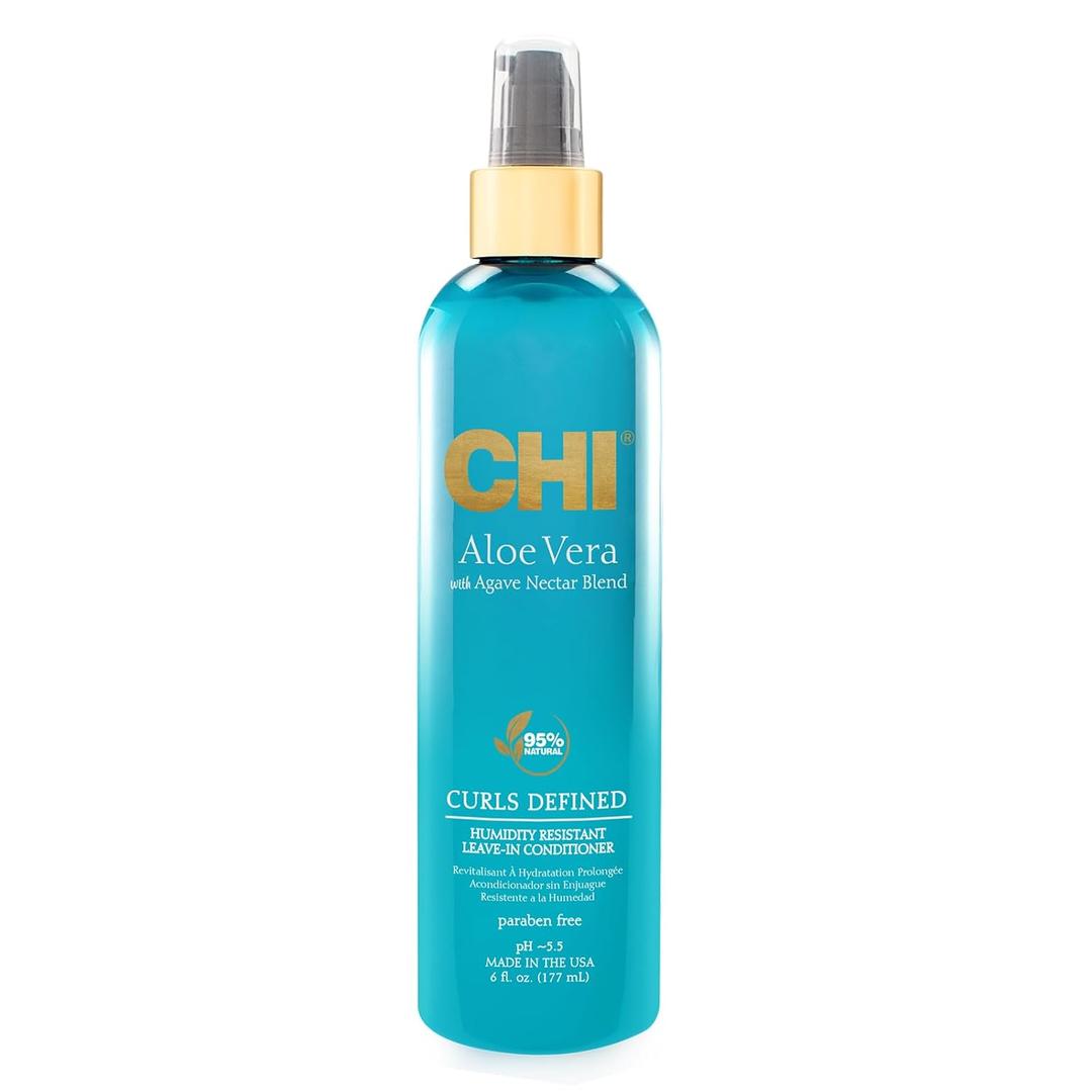 CHI Aloe Vera Humidity Resistant Leave-In Conditioner, For Defined, Smooth & Frizz-Free Curls, Sulfate, Paraben, & Cruelty-Free, 6 Oz