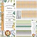 Zhanmai 50 Sets Safari Baby Shower Favors Includes Bamboo Pens and Thank You Cards Silver Cable Ties Jungle Safari Woodland Gender Reveal Decorations for Operation Christmas Guest Prizes Gifts