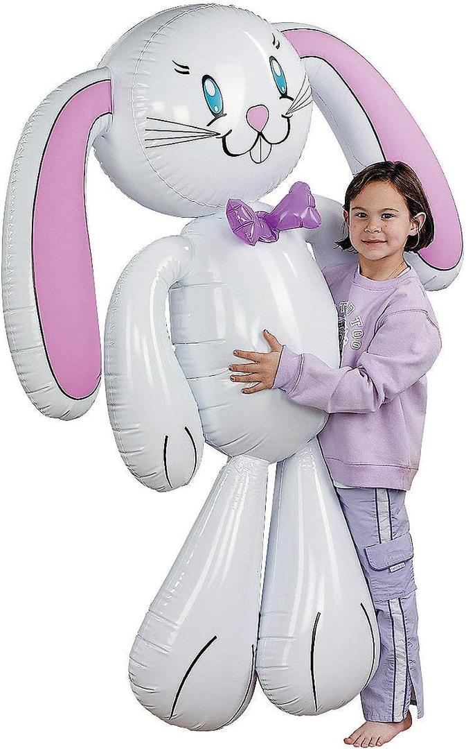 Fun Express Giant Inflatable Easter Bunny Outdoor Decorations - 62 Inch Tall White Vinyl Rabbit for Spring Holiday Yard Decor | Perfect for Easter Party Photo Props & Lawn Display