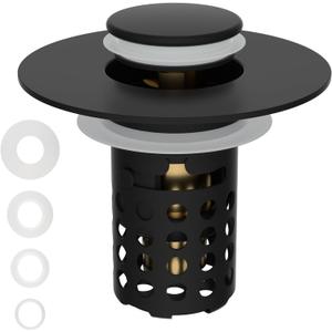 Universal Bathroom Sink Drain Strainer Hair Catcher Upgraded with Removable Stainless Steel Filter Basket, 3 in 1 Pop Up Sink Stopper for 1.1''~2.36'' Sink Basin Hole, Matte Black