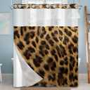 No Hook Shower Curtain with Snap in Liner, Modern Fashion Leopard Print with Mesh Top Window, Waterproof Double Layer Glam Bathroom Decor, 71 x 74 Inch