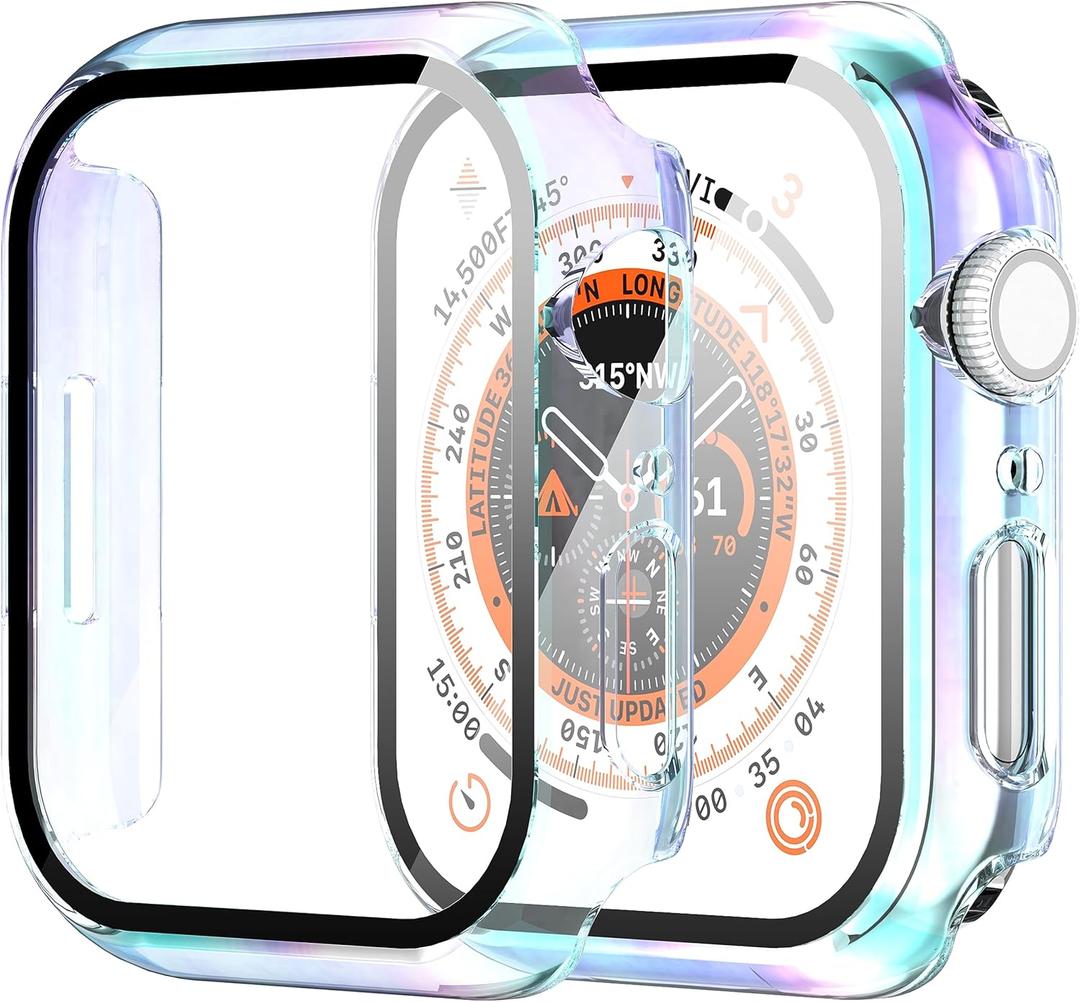 Suoman 2-Pack for Apple Watch Series 6/5/4/Series SE/SE 2/SE 3 40mm Screen Protector Case, Tempered Glass All-Around Screen Protector Case Ultra-Thin for iWatch 40mm Protection Cover - Colorful