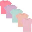 Cudlie Girls’ Short Sleeve T-Shirts, 5-Pack Solid Color Soft Cotton Tees for Infants, Toddlers and Little Girls, 24M