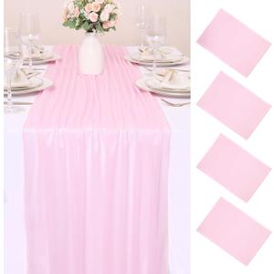 4 Pcs 10FT Blushing Pink Chiffon Table Runners 30x120 Inches Spring Boho Rustic Tulle Sheer Table Runner for Wedding Bridal Baby Shower Birthday Party Decorations