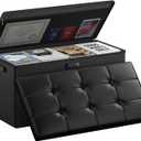 DocSafe Storage Ottoman Bench with Lock,Fireproof 30 Inches Folding Bench Foot Rest Stool Storage Chest Safe for Living Room,Bedroom,Home Office,Waterproof Leather Ottoman with Handles,Black